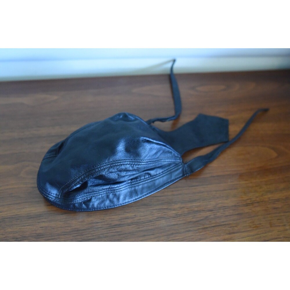 Black Leather Skull Cap, Biker, Motorcycle USA S-M